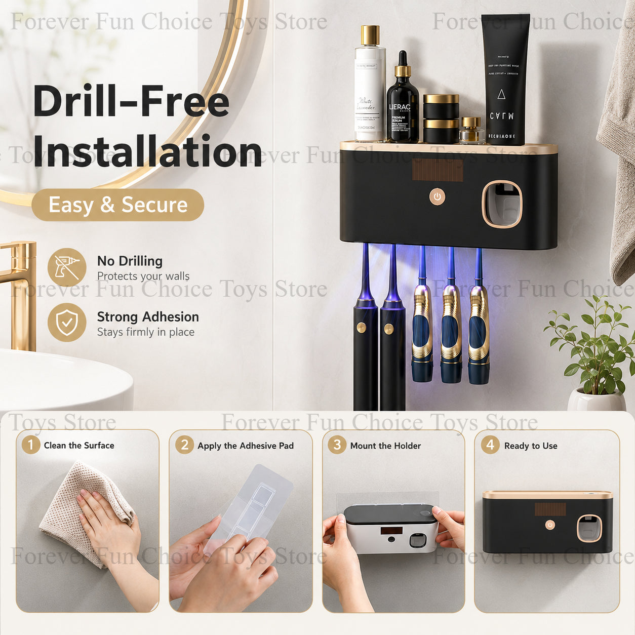 Le Dernier Geste d'Hygiène du Soir – Support Mural Design pour Brosses à Dents, Sans Perçage | SolarBioLux