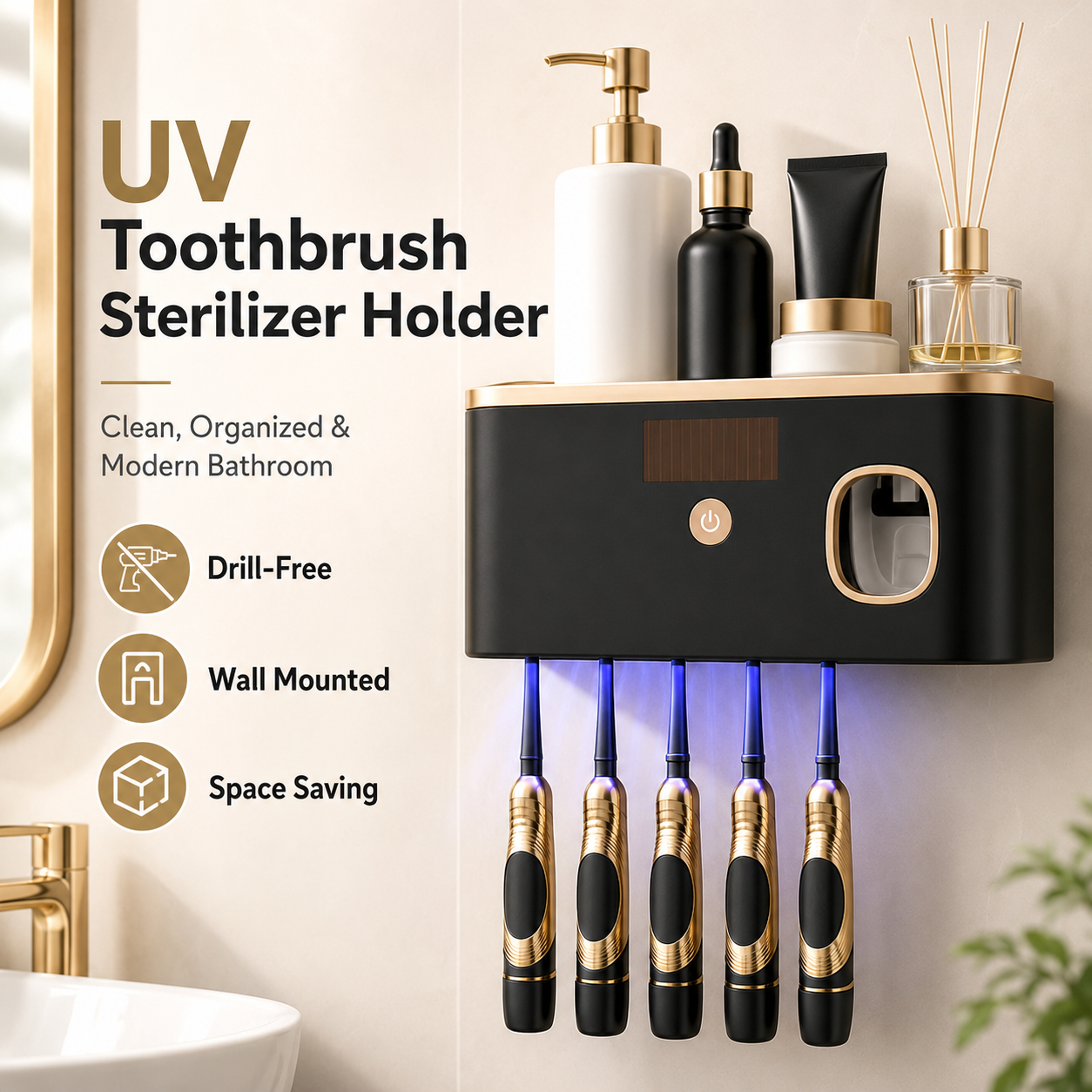 Le Dernier Geste d'Hygiène du Soir – Support Mural Design pour Brosses à Dents, Sans Perçage | SolarBioLux