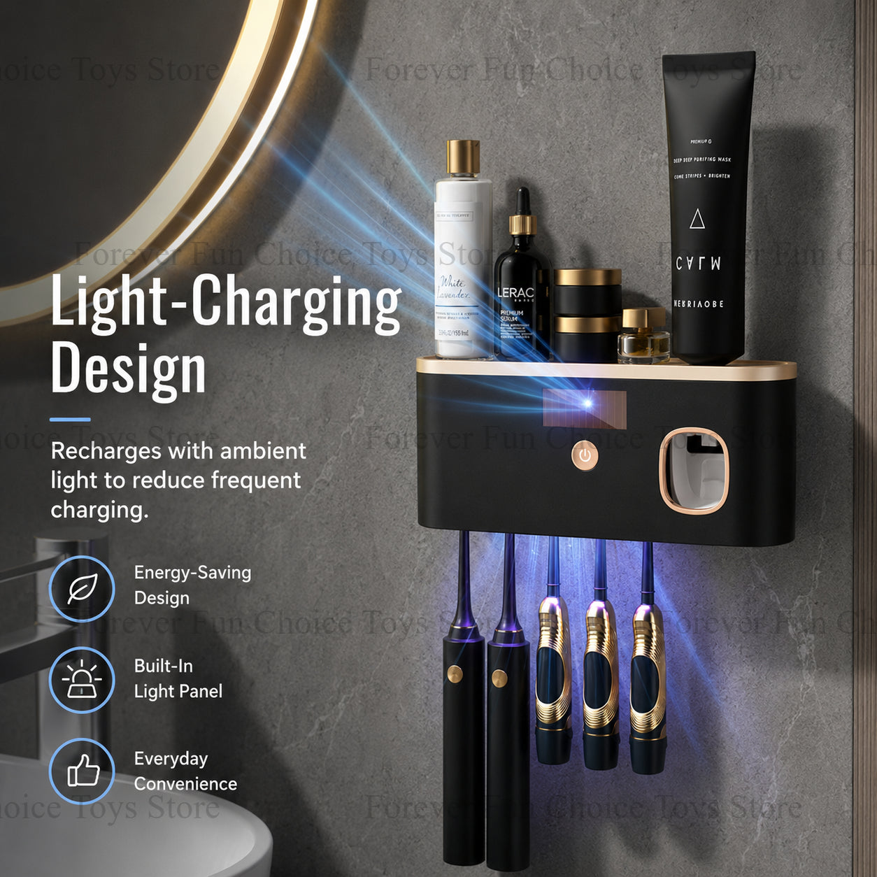 Le Dernier Geste d'Hygiène du Soir – Support Mural Design pour Brosses à Dents, Sans Perçage | SolarBioLux